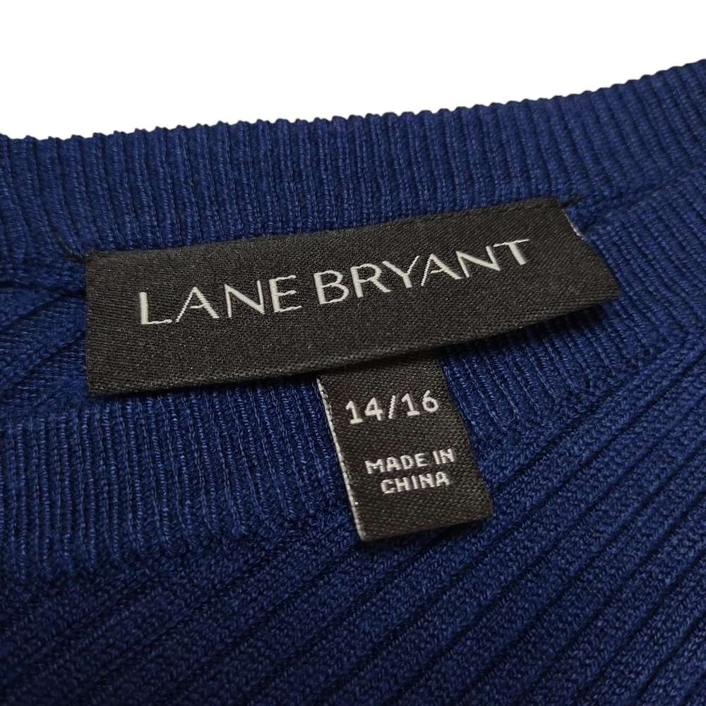 Lane Bryant Sweater Women's Navy Blue V-Neck 3/4 Sleeve High Low Size 14/16 - Picture 9 of 9